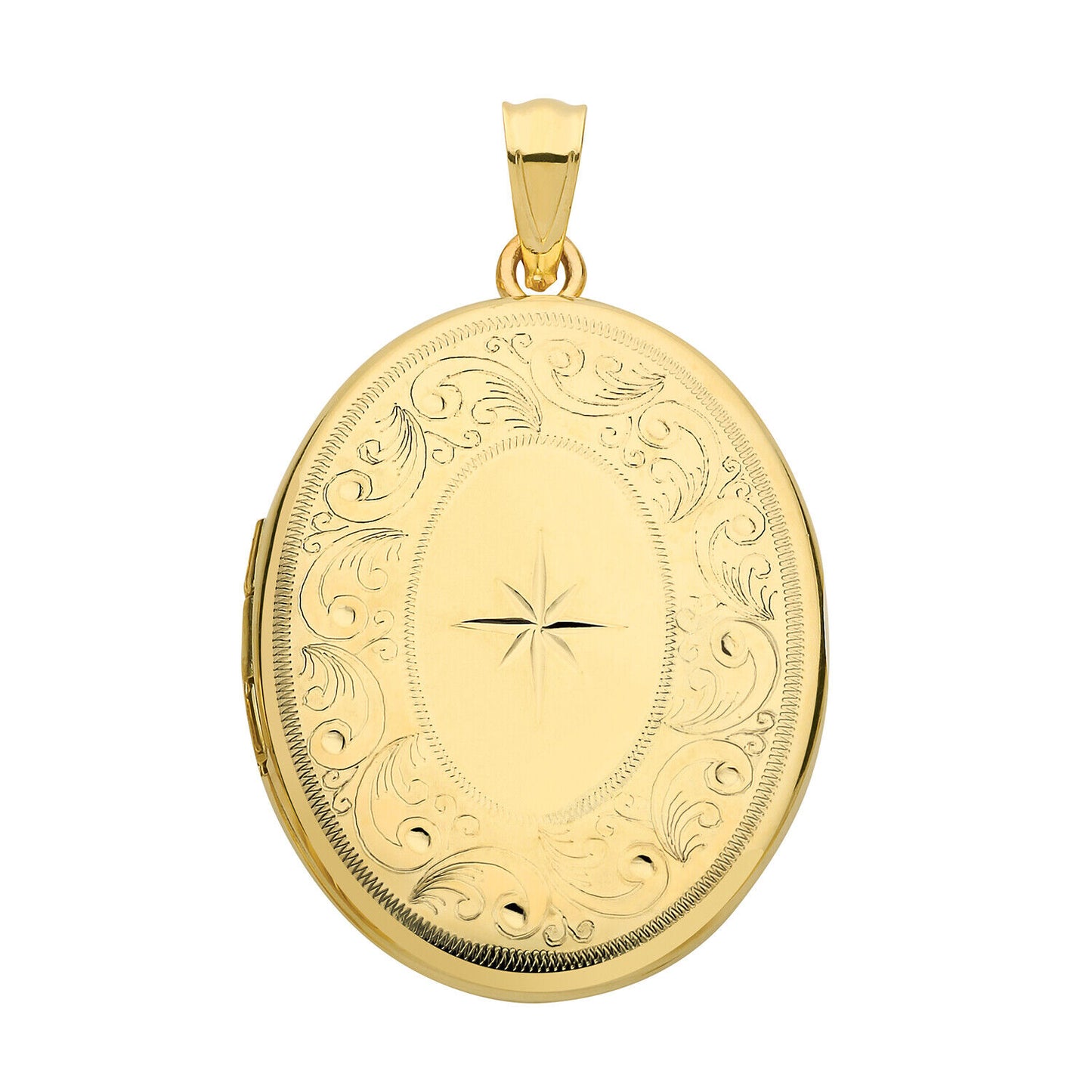 Yellow Gold Oval Locket Solid 9 Carat Hallmarked Patterned Border British Made