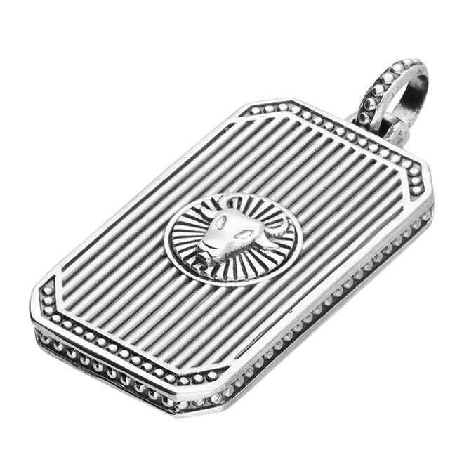 Men's Taurus Zodiac Dog Tag Pendant Necklace Gents Sterling Silver Pendant