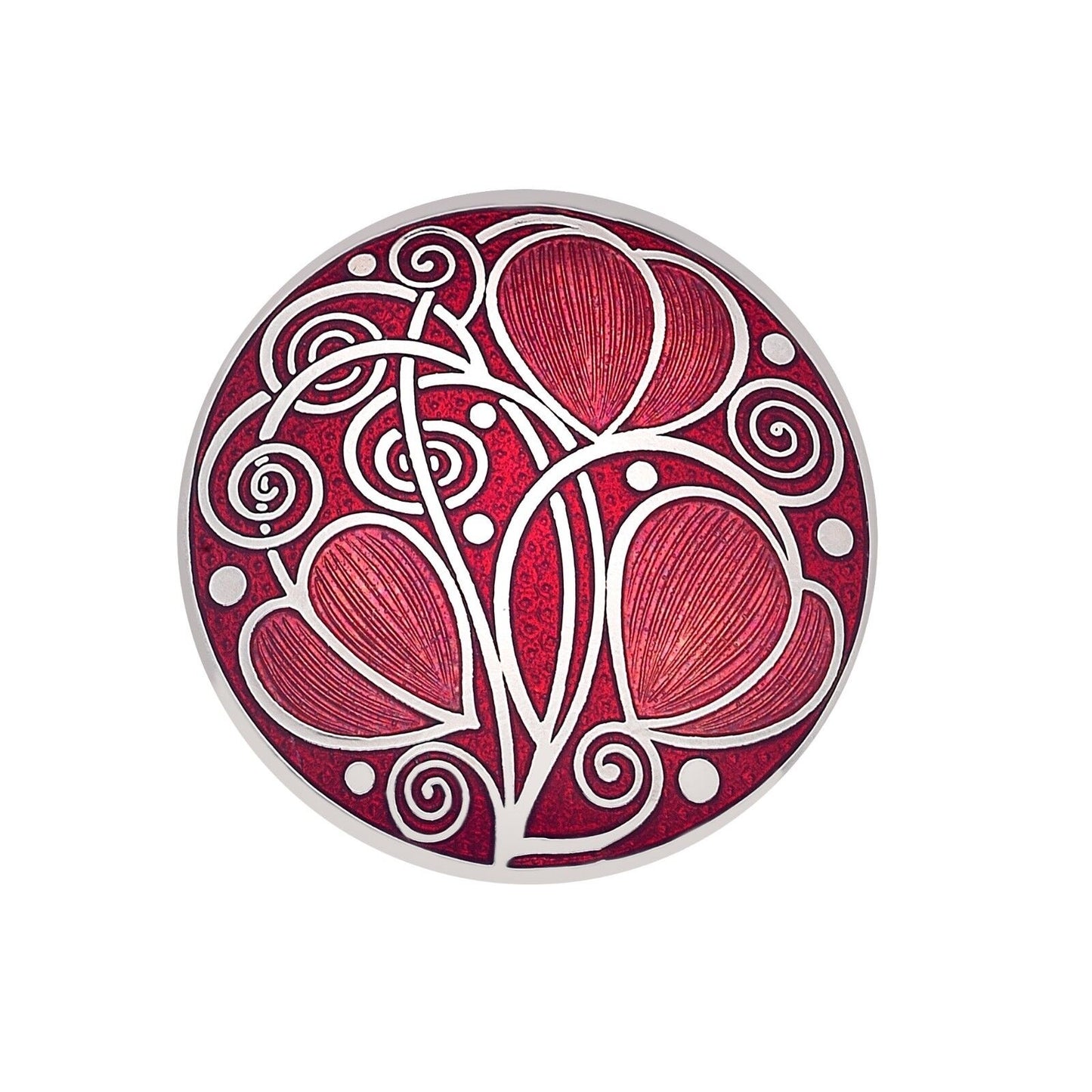 Mackintosh Leaves and Coils Brooch Red Silver Plated Brand New Gift Packaging
