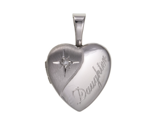 Real Diamond Daughter Heart Locket Solid Sterling Silver 925 Hallmark 12mm