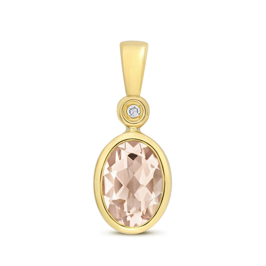 Morganite and Diamond Pendant 9ct Yellow Gold Oval Necklace