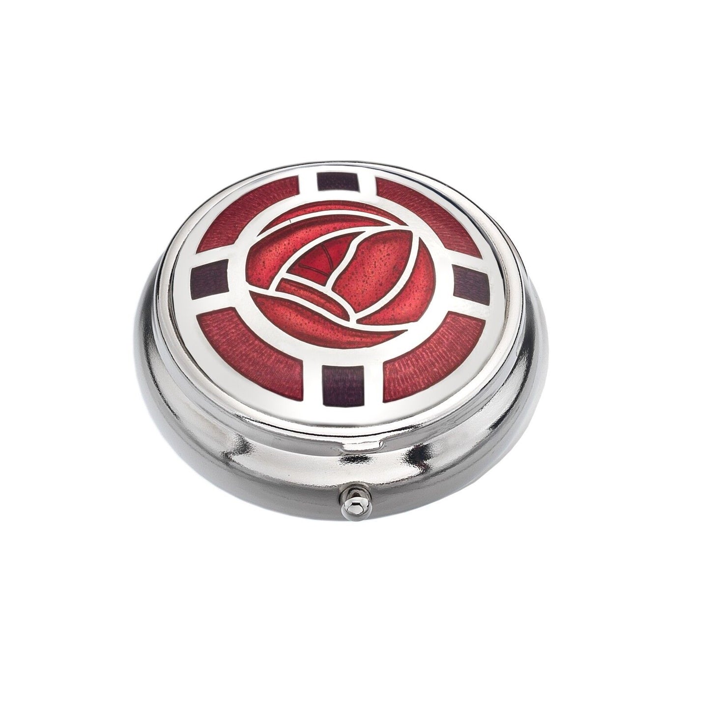 Pill Box Silver Plated Mackintosh Rose and Lattice Red Brand New and Boxed