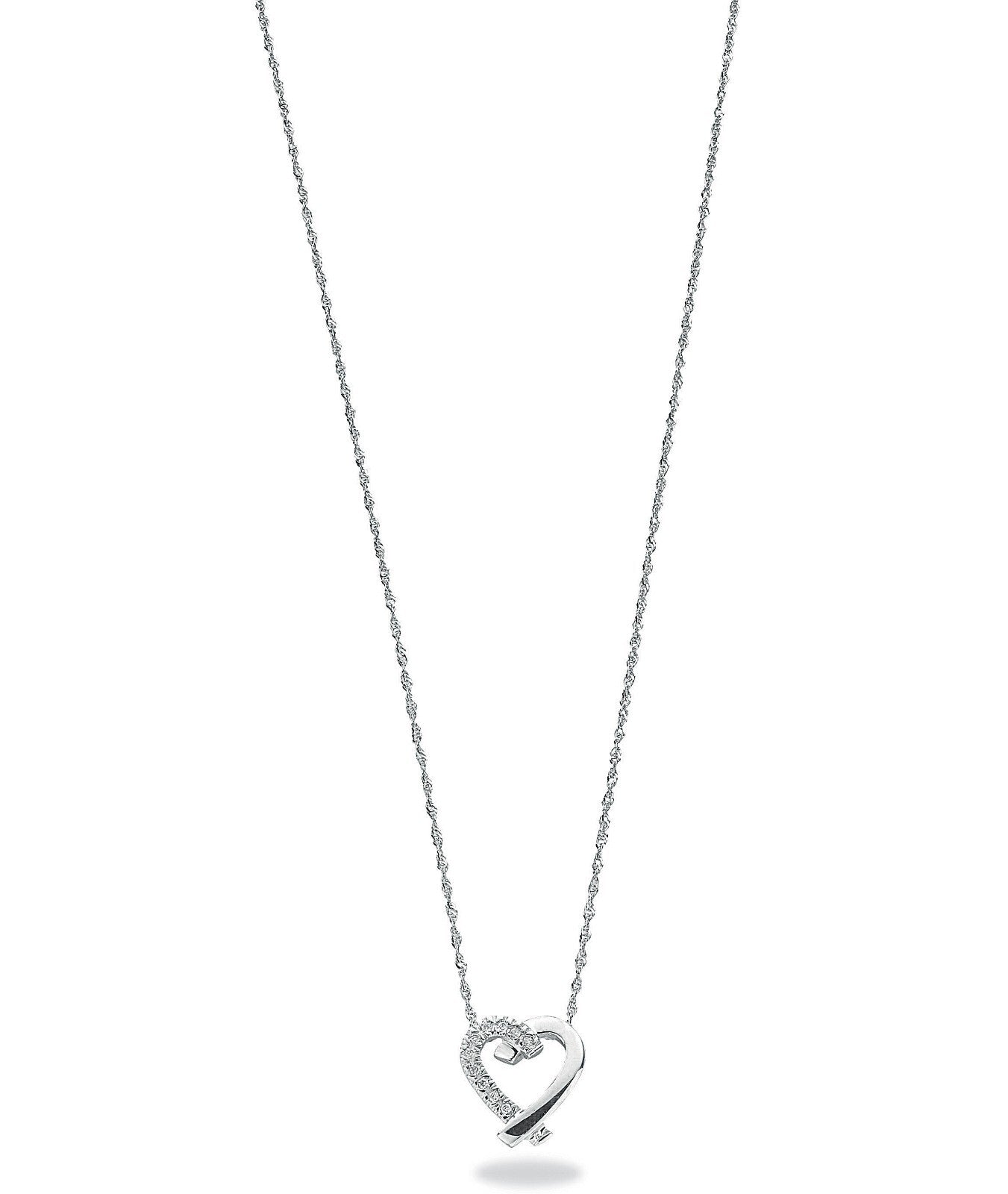 9ct White Gold 0.05ct Diamond Heart Pendant with 18in/45cm Chain Made in London