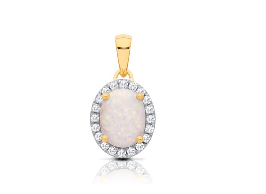 Opal Oval Cluster Pendant Solid 9ct Yellow Gold 18" Chain Hallmarked