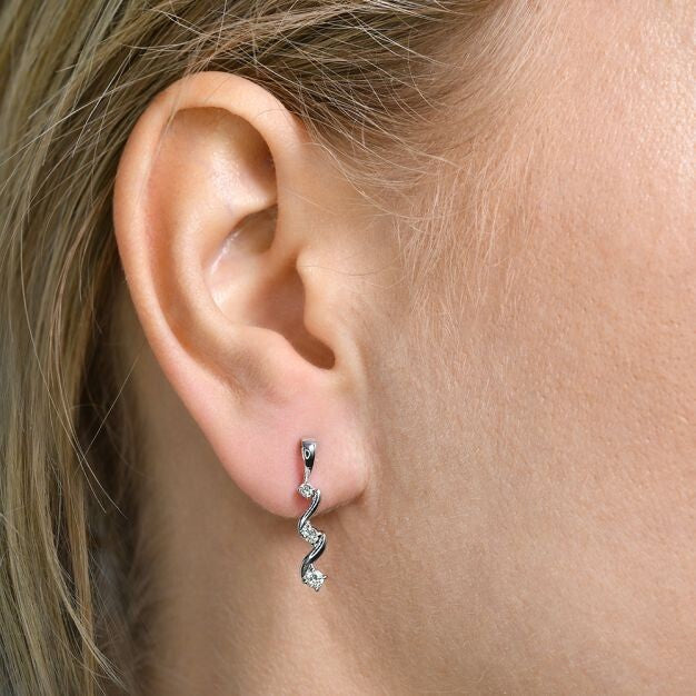 9ct White Gold 0.25ct Diamond Trilogy Drop Earrings Hallmarked British Made