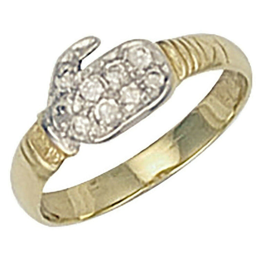 Baby Child's Boxing Glove Ring Solid Yellow Gold British Made Hallmarked
