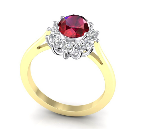 9ct Yellow Gold Oval Ruby Cluster Ring Engagement Hallmarked Sizes L - R