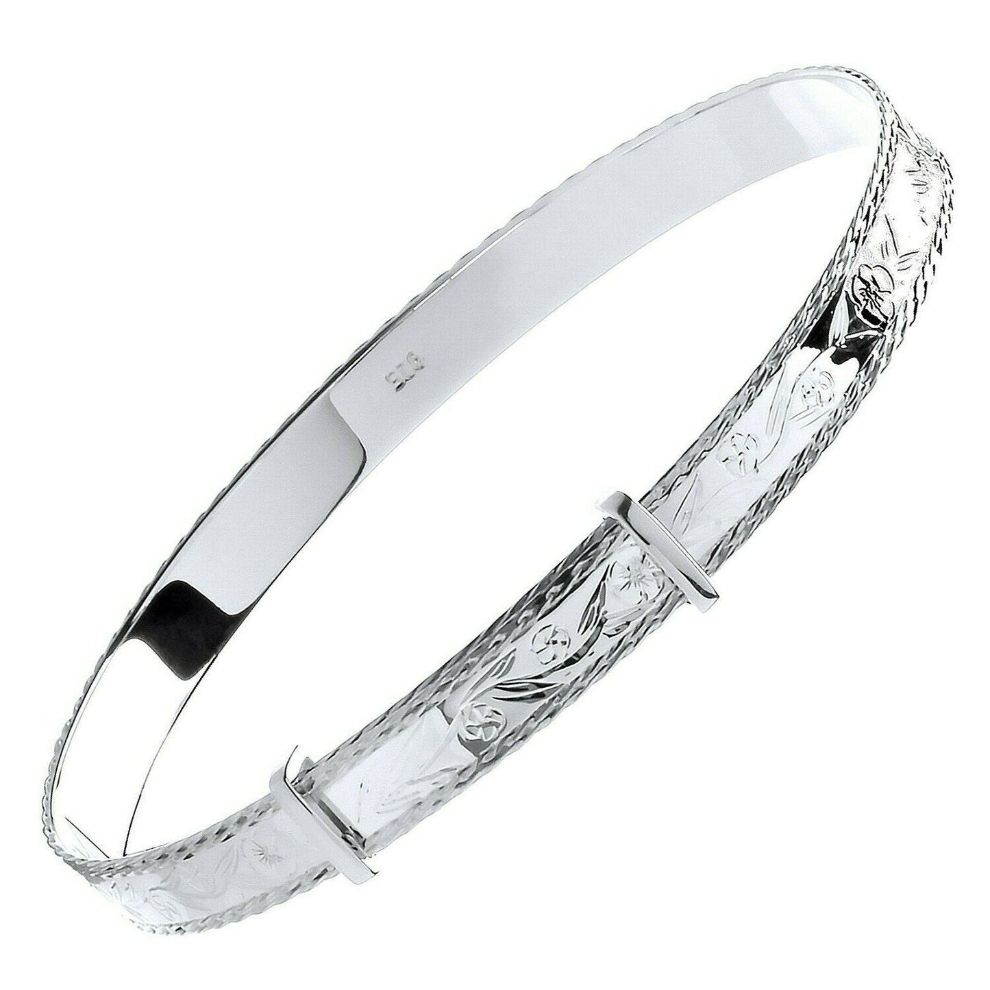 Sterling Silver 6mm Expandable Diamond Cut Bangle