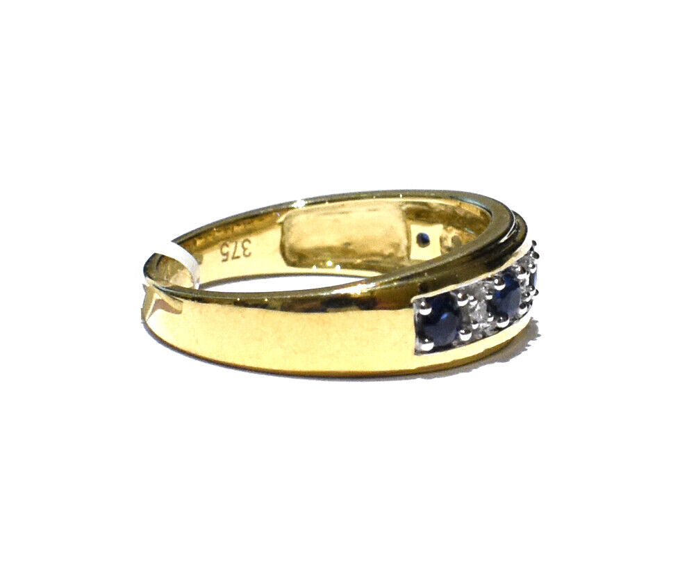 Real Sapphire and Diamond Eternity Ring 9ct Yellow Gold Band Size J-Q