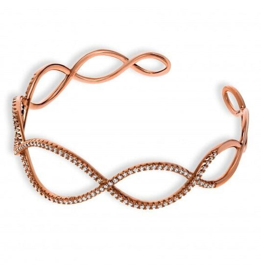 Rose Gold Figure of 8 Bangle on Solid Sterling Silver Luxurious Packaging