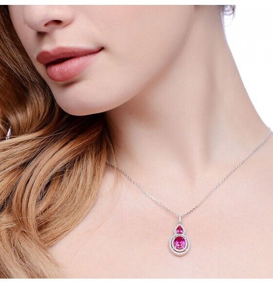 Ruby Micro Pave Pendant Solid Sterling Silver 16-18" Chain Luxury Packaging