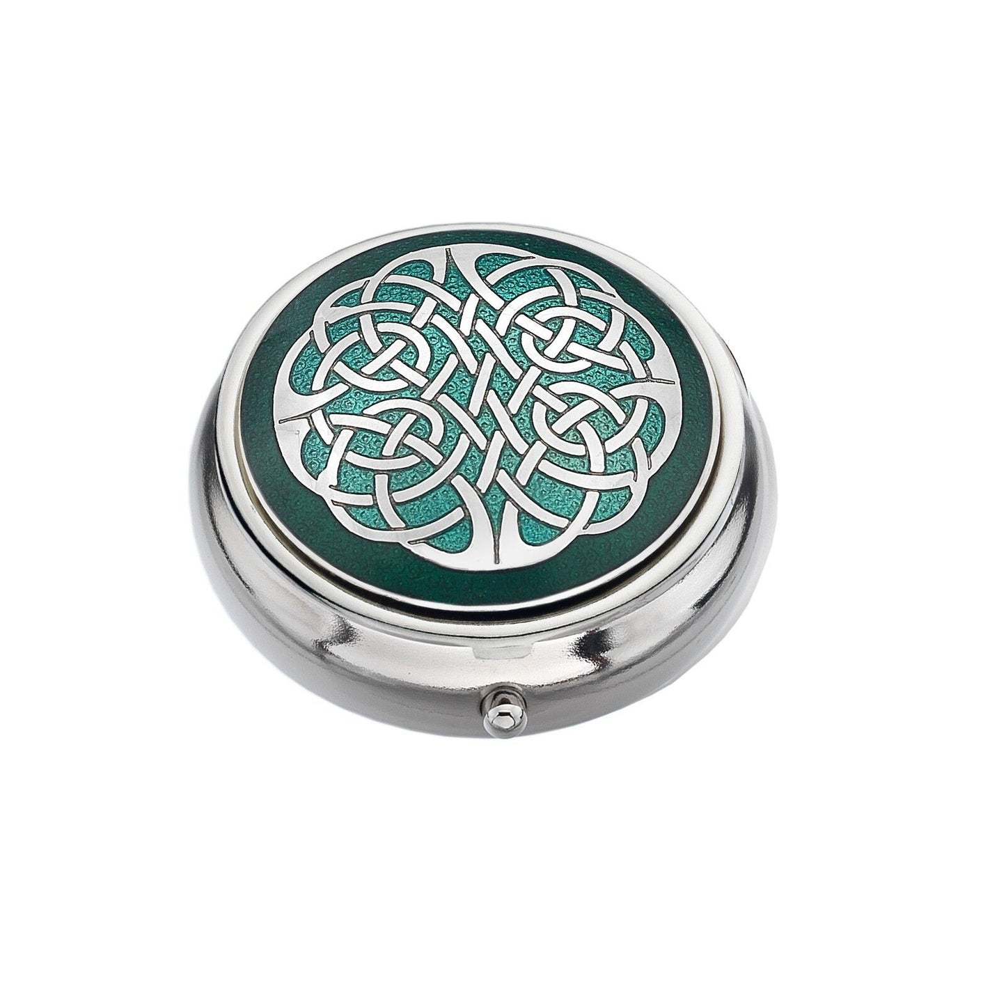 Pillbox Silver Plated Green Celtic Knot Brand New and Boxed