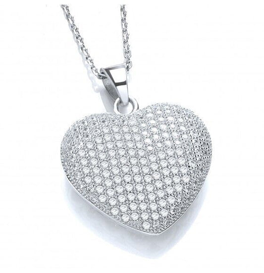 Micro Pave Set Heart Pendant Sterling Silver 16-18" Chain Luxurious Packaging