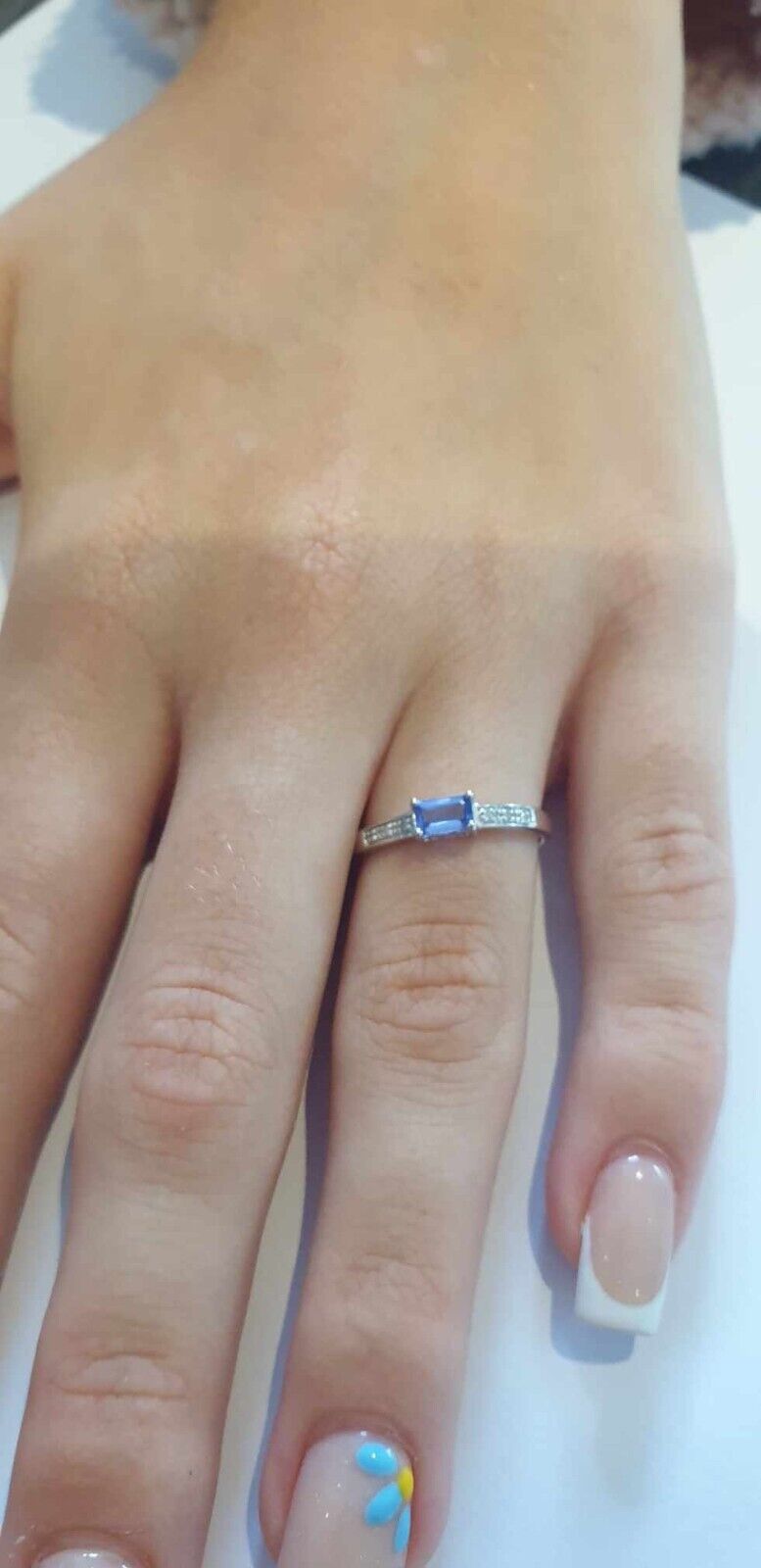 Real Tanzanite and Diamond Ring Emerald Cut Solitaire 9ct White Gold Size J - Q