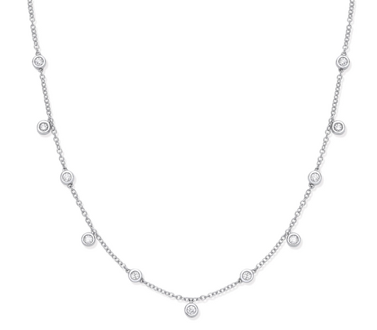 18ct White Gold 0.33ctw Rub Over Set Diamond (18in/45cm) Chain Necklace