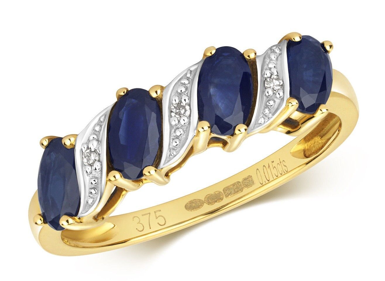 Real Sapphire and Diamond Eternity Ring 9ct Yellow Gold Anniversary Band