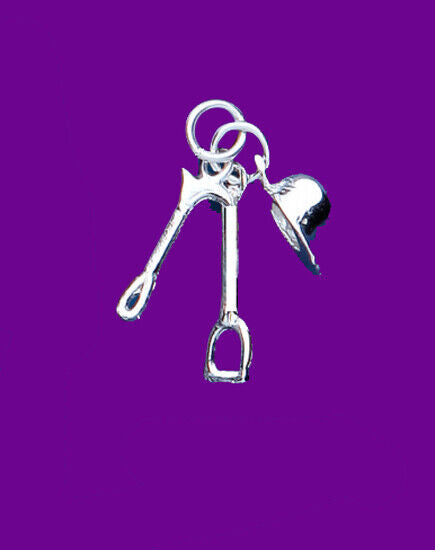 Horse Riding Set Pendant Sterling Silver 925 Hallmark 14-24" Chain