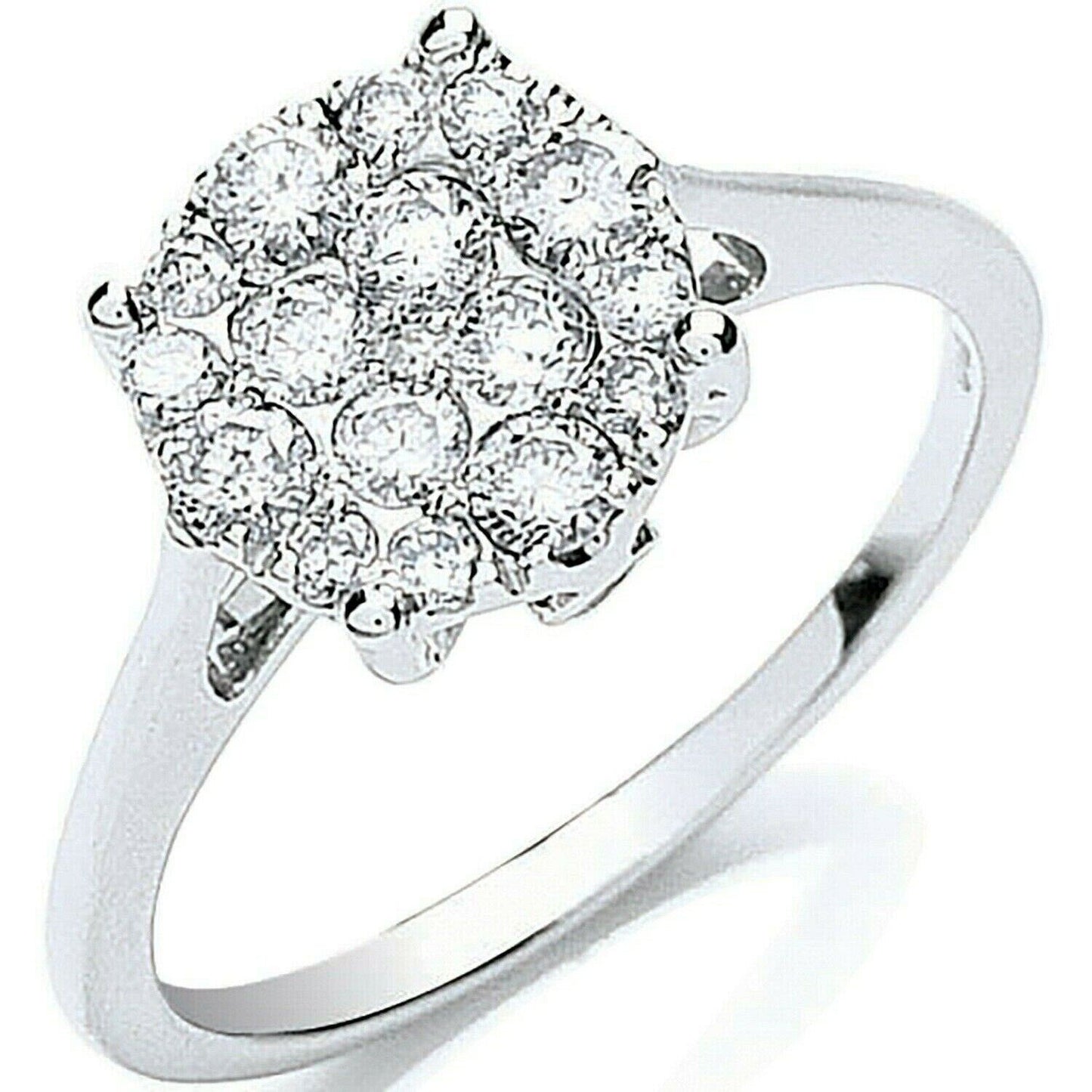 Real Diamond Cluster Ring 18ct White Gold 0.50 Carat Weight of Diamonds