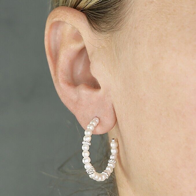 Freshwater Pearl Hoop Earrings Solid Sterling Silver 925