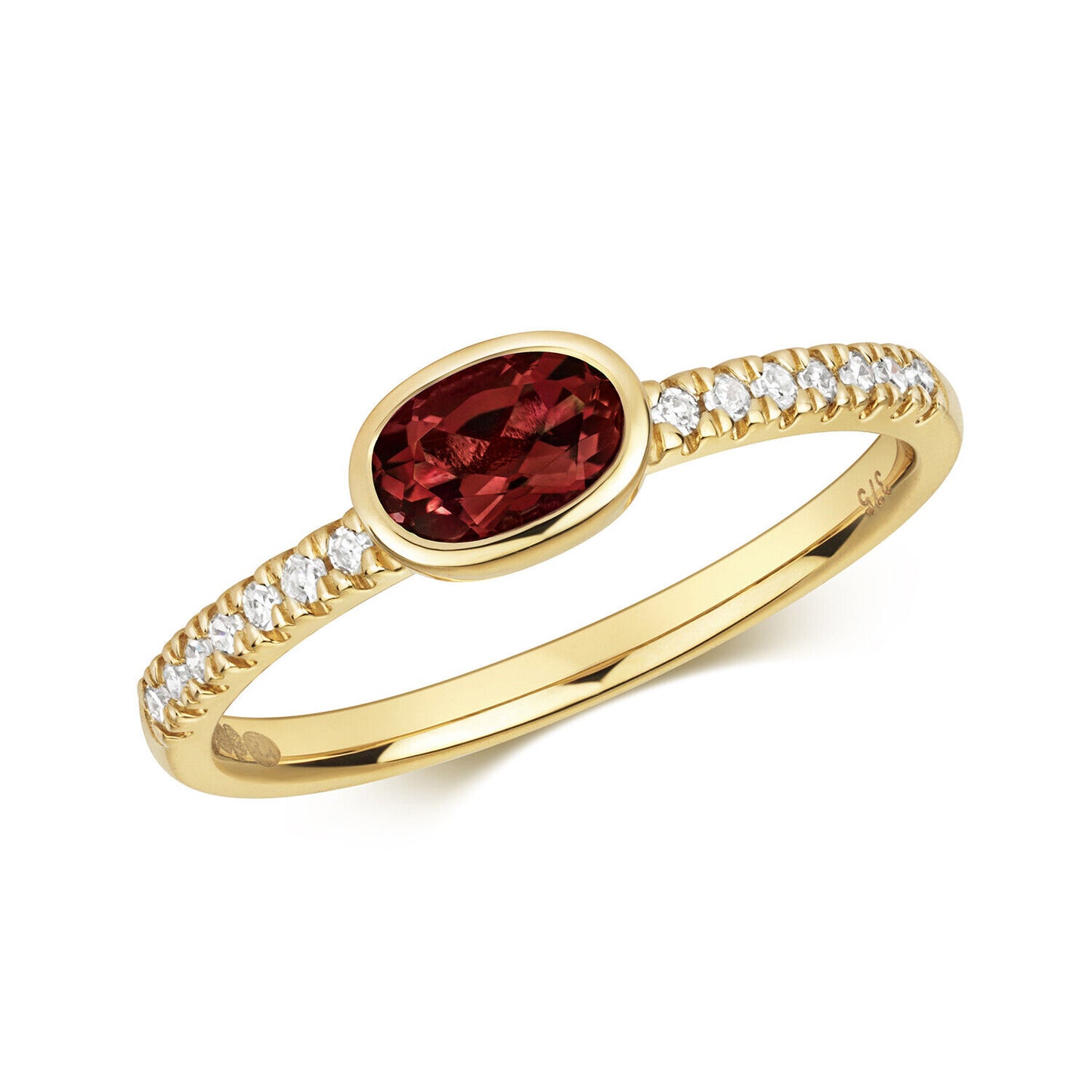 Real Garnet and Diamond Ring Solid Yellow Gold Oval Solitaire Size J - Q