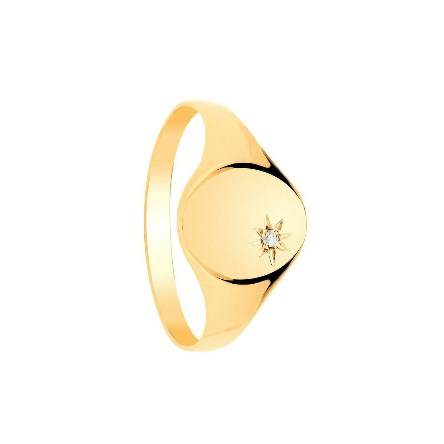 Ladies Diamond Signet Ring Solid 9ct Yellow Gold Oval Fully Hallmarked
