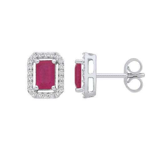 18ct White Gold Ruby and Diamond Earrings Made in London 9.5 x 7.7mm