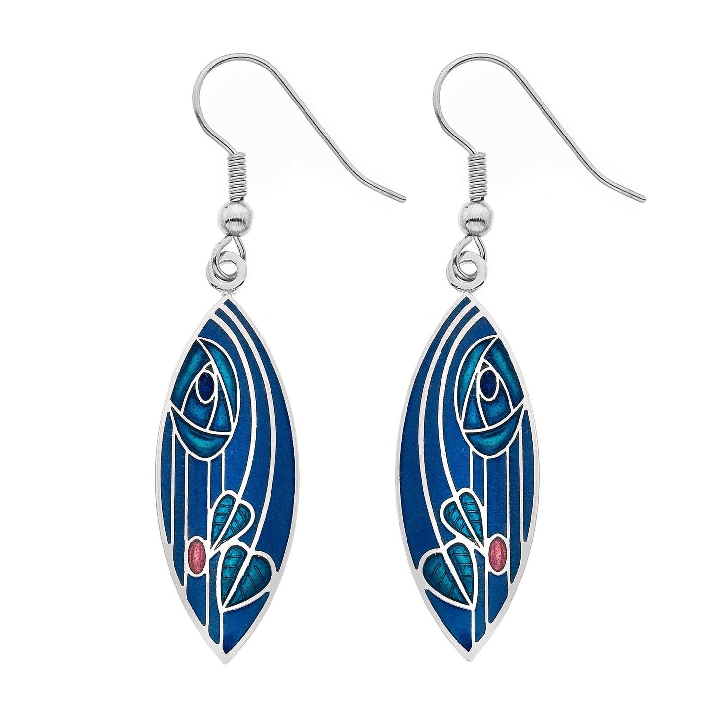 Mackintosh Rose Leaves Drop Earrings Marquise Silver Plated Branded Packaging