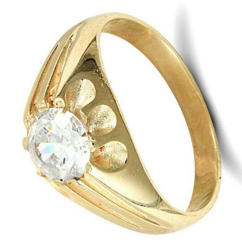 9ct Yellow Gold Gents Cubic Zirconia Ring Solitaire Fully Hallmarked