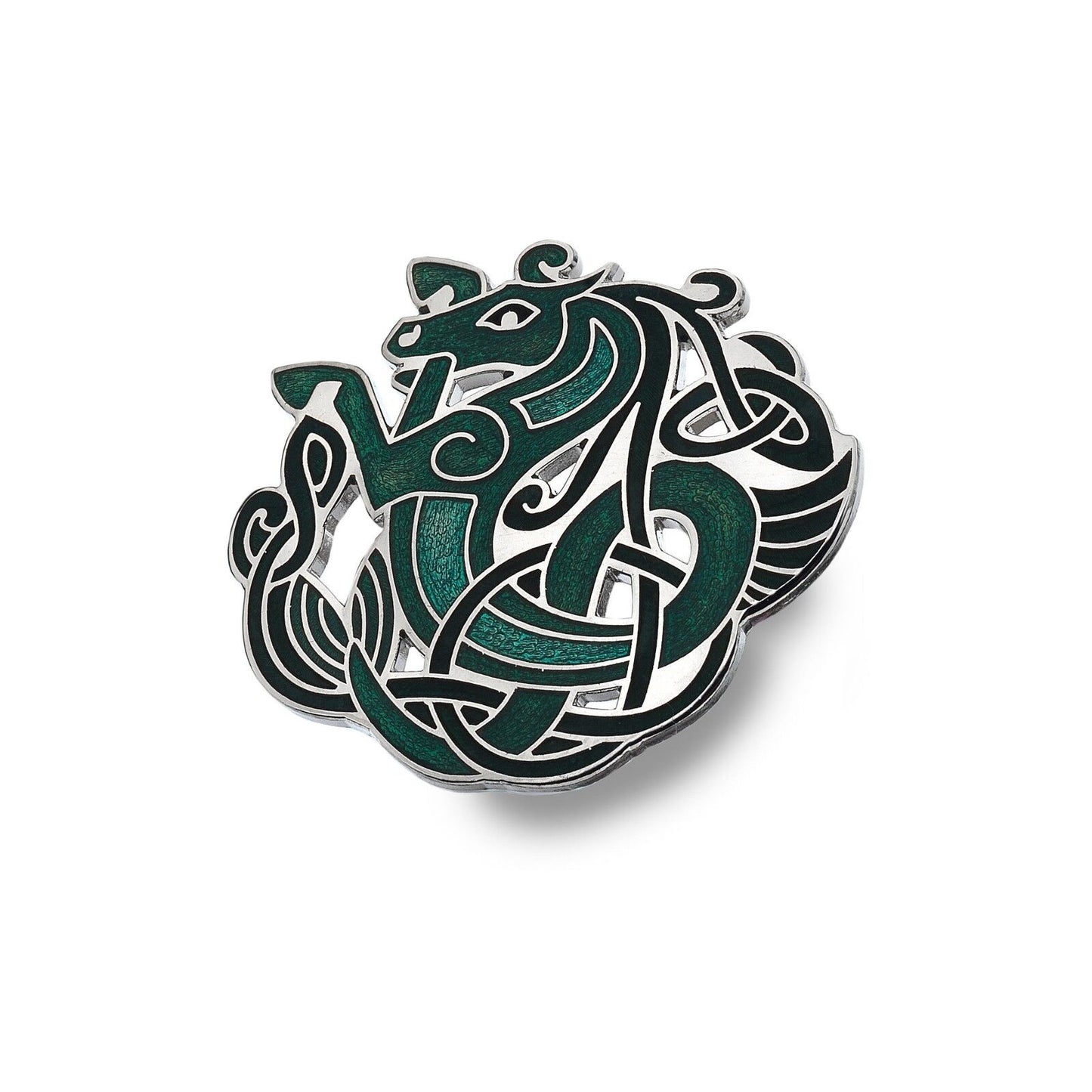 Celtic Horse Brooch Silver Plated Green Brand New Gift Packaging
