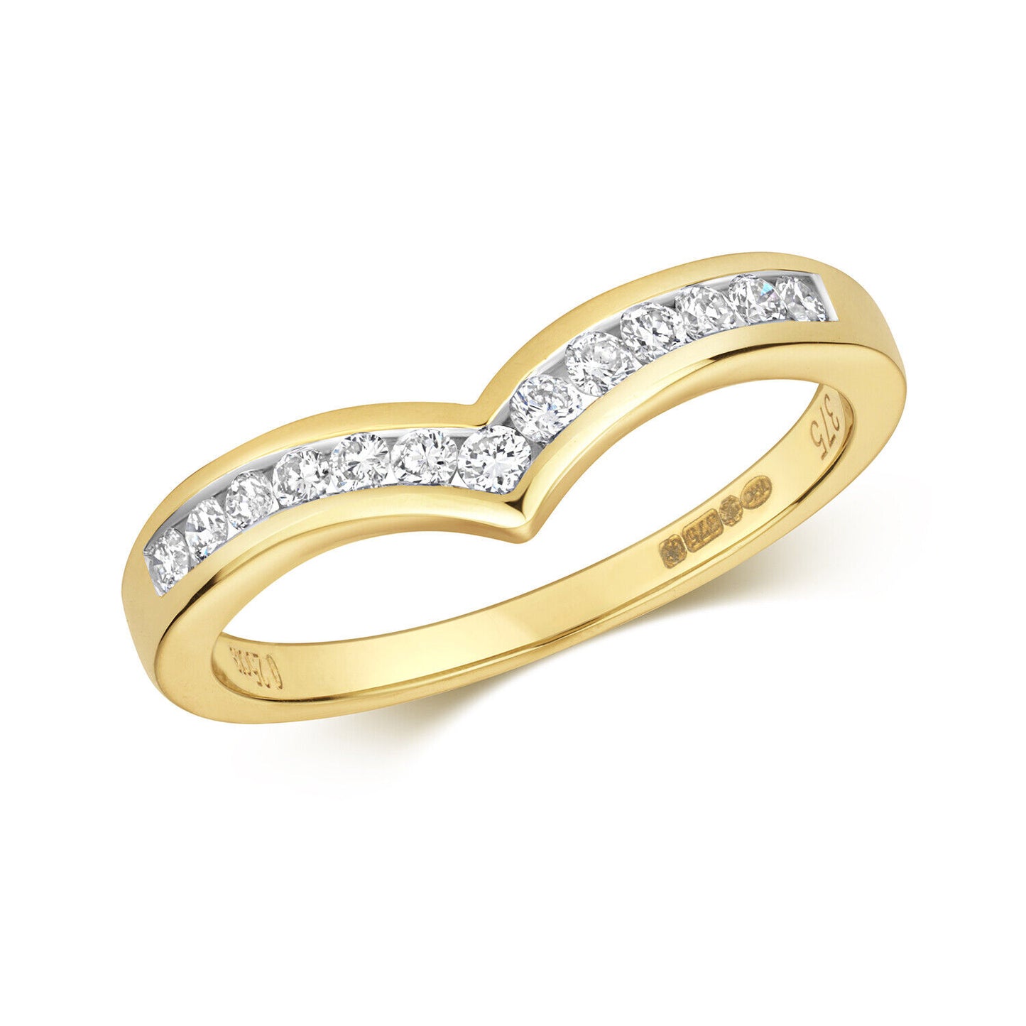 Real Diamond Wishbone Ring 9ct Yellow Gold 0.25ctw Eternity Anniversary Band