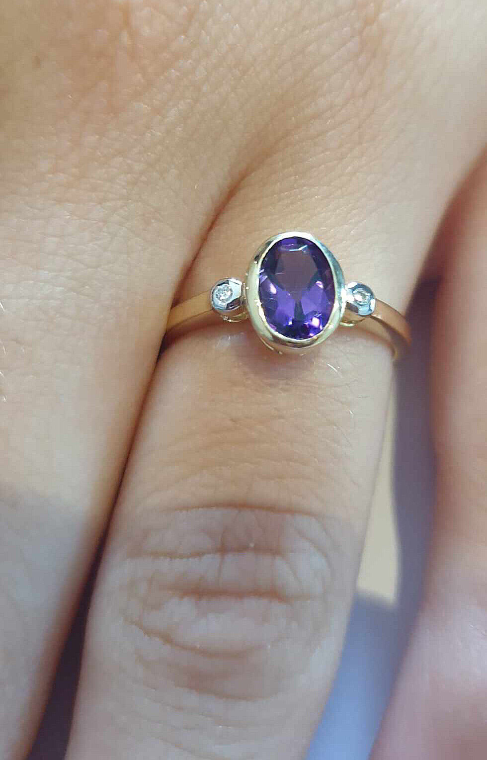 Real Amethyst and Diamond Ring 9ct Yellow Gold Oval Cut Solitaire Sizes J - Q