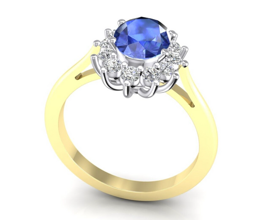 9ct Yellow Gold Oval Sapphire Cluster Ring Engagement Hallmarked Sizes L - R