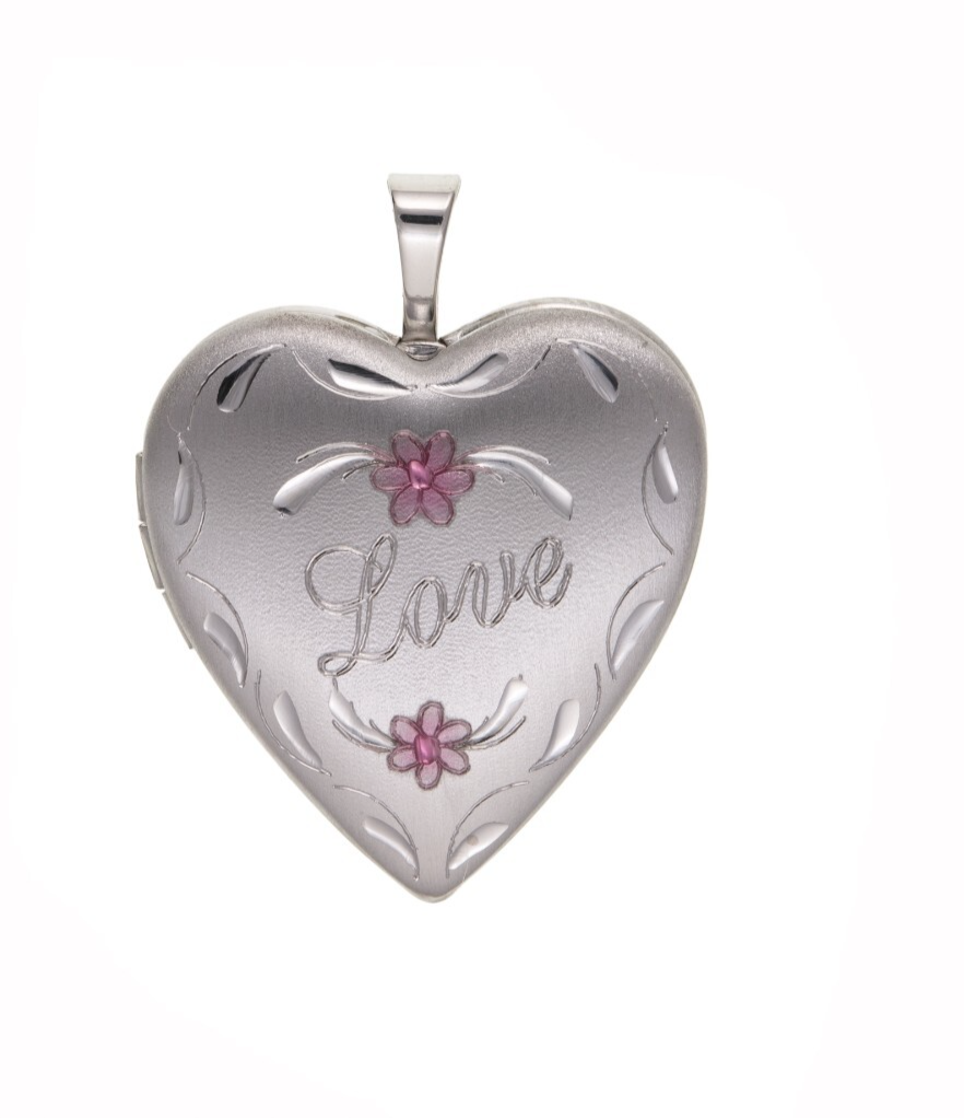 Love Heart Locket Solid Sterling Silver With Pink Flowers 925 Hallmark 20mm