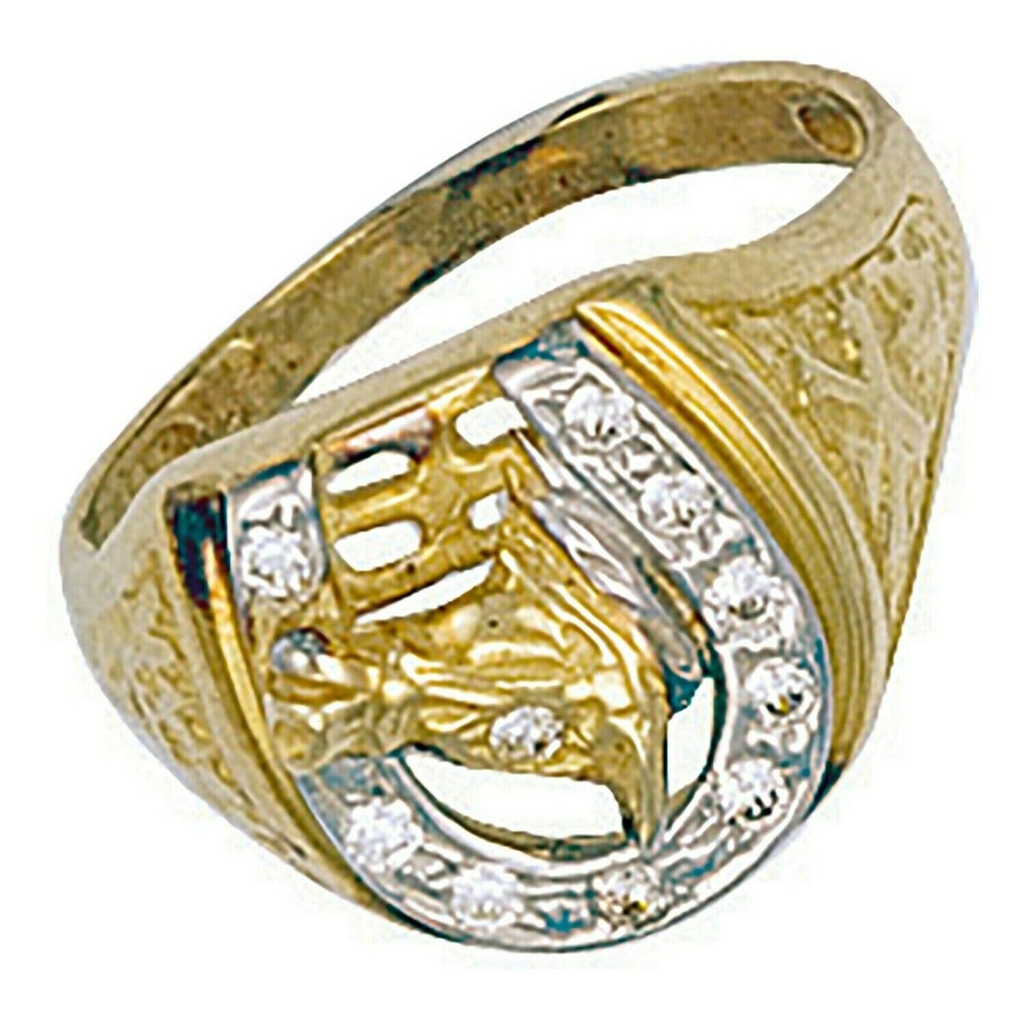 9ct Yellow Gold Horseshoe and Head Gents Ring Fully Hallmarked