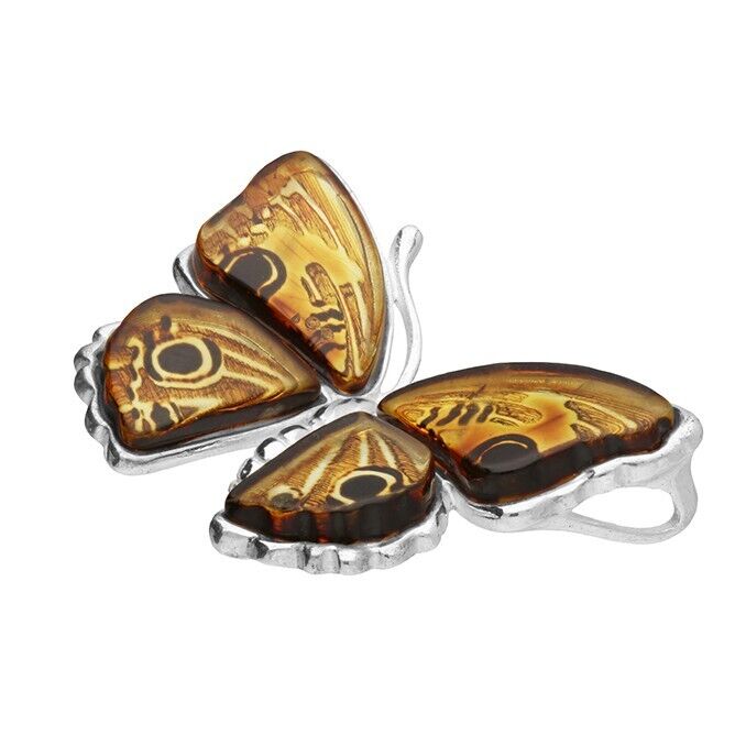 Gorgeous Amber Butterfly Pendant With Chain Solid Sterling Silver 925