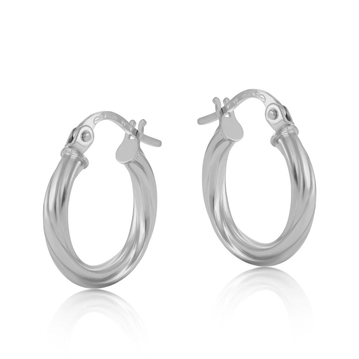 White Gold Twisted Hoop Earrings 14mm Creole Hoops Hallmarked