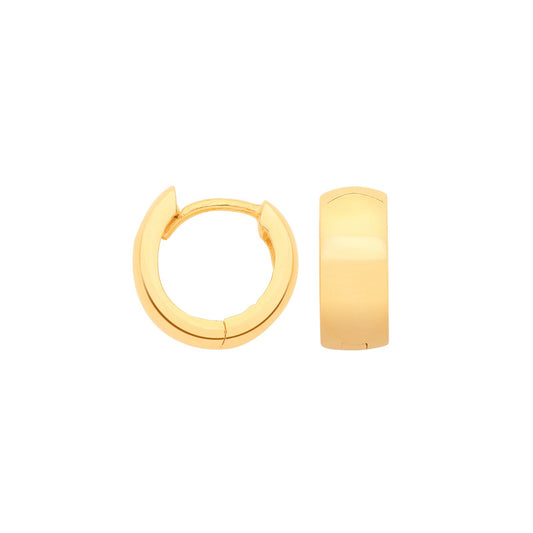 Yellow Gold Plain Huggie Hoop Earrings Small 10.5mm Huggies Hallmarked