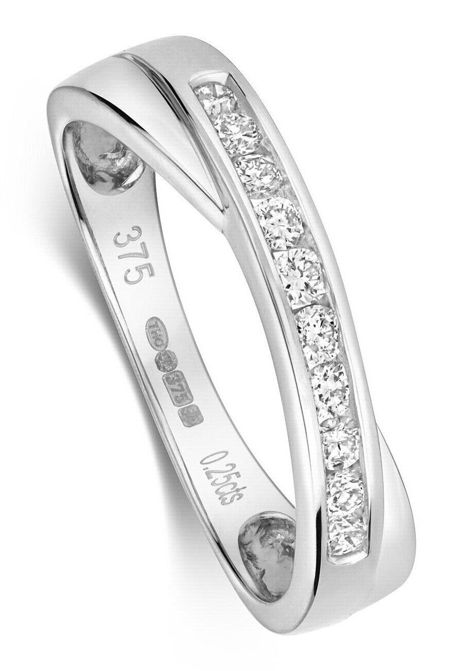 Real Diamond Crossover Eternity Ring 9ct White Gold Anniversary Band 0.25ctw