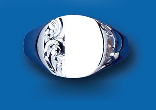 Gents Solid Sterling Silver Cushion Signet Ring Half Engraved 925 Hallmark