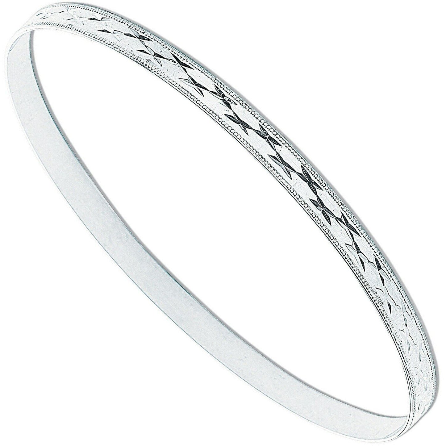 Sterling Silver Ladies 4mm Diamond Cut Round Slave Bangle