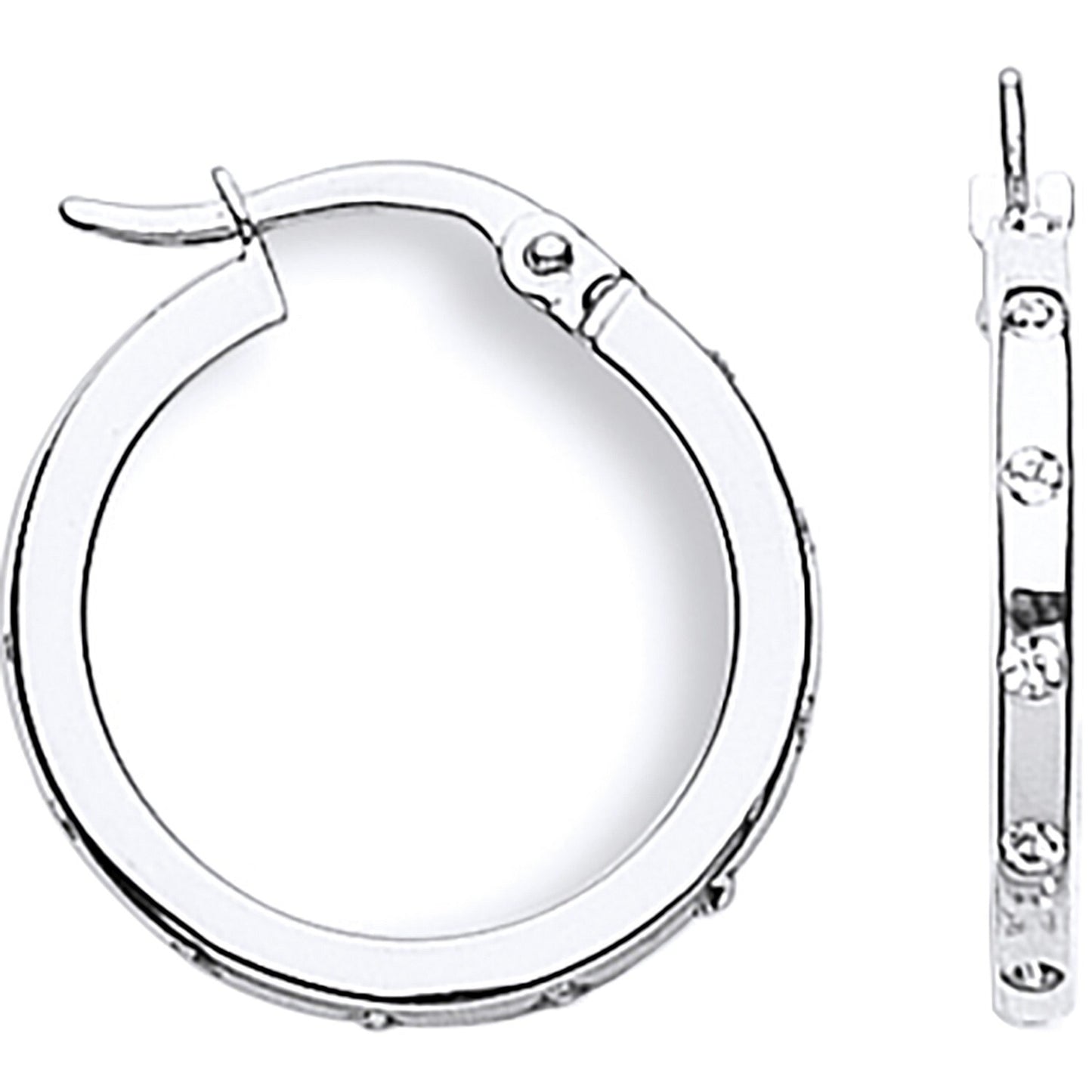 White Gold Gemstone Hoop Earrings 19mm Creole Hoops Round Cut Zircon Hallmark