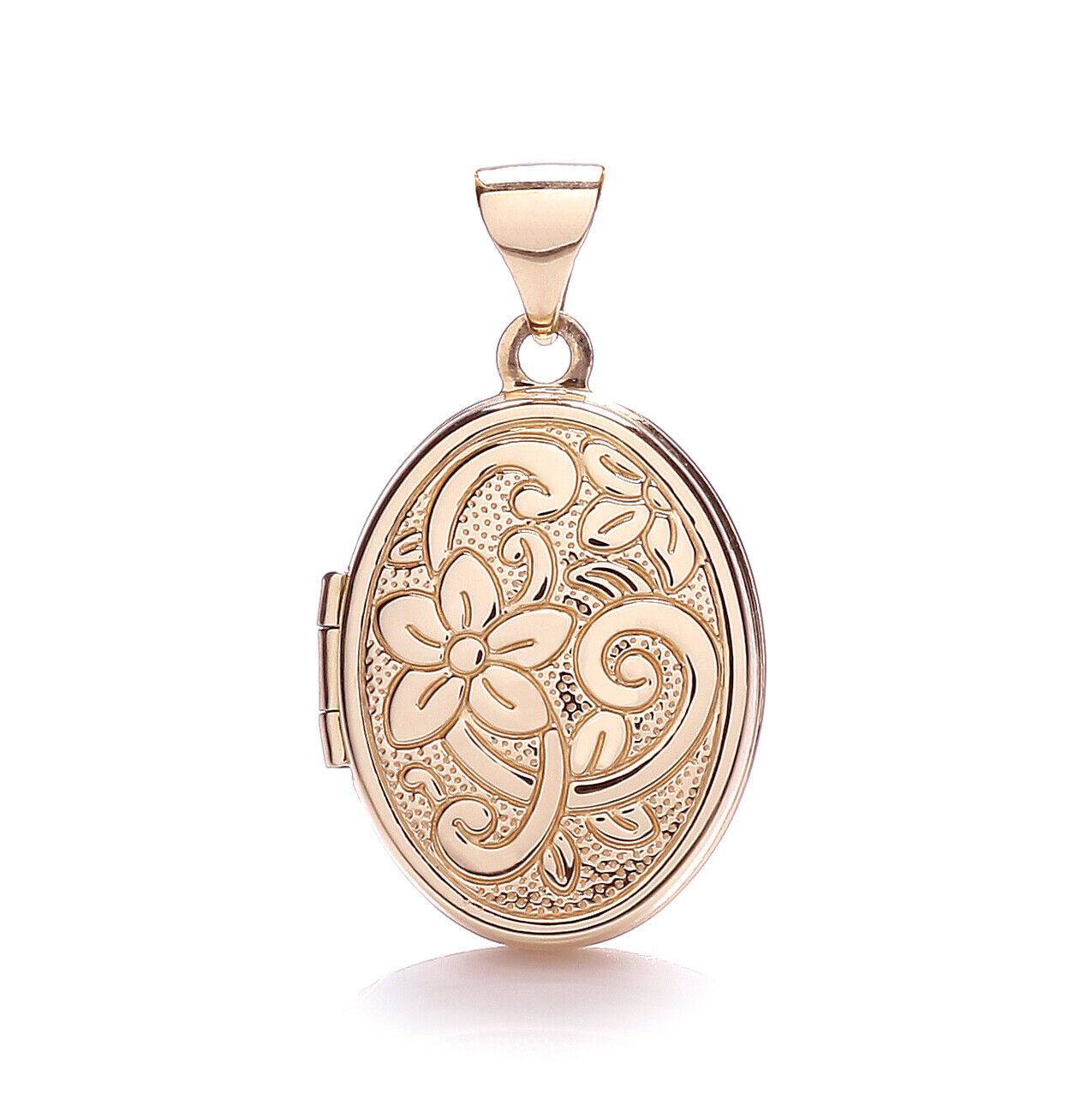 Rose Gold Oval Locket 18" Chain Solid Flower Design Hallmarked