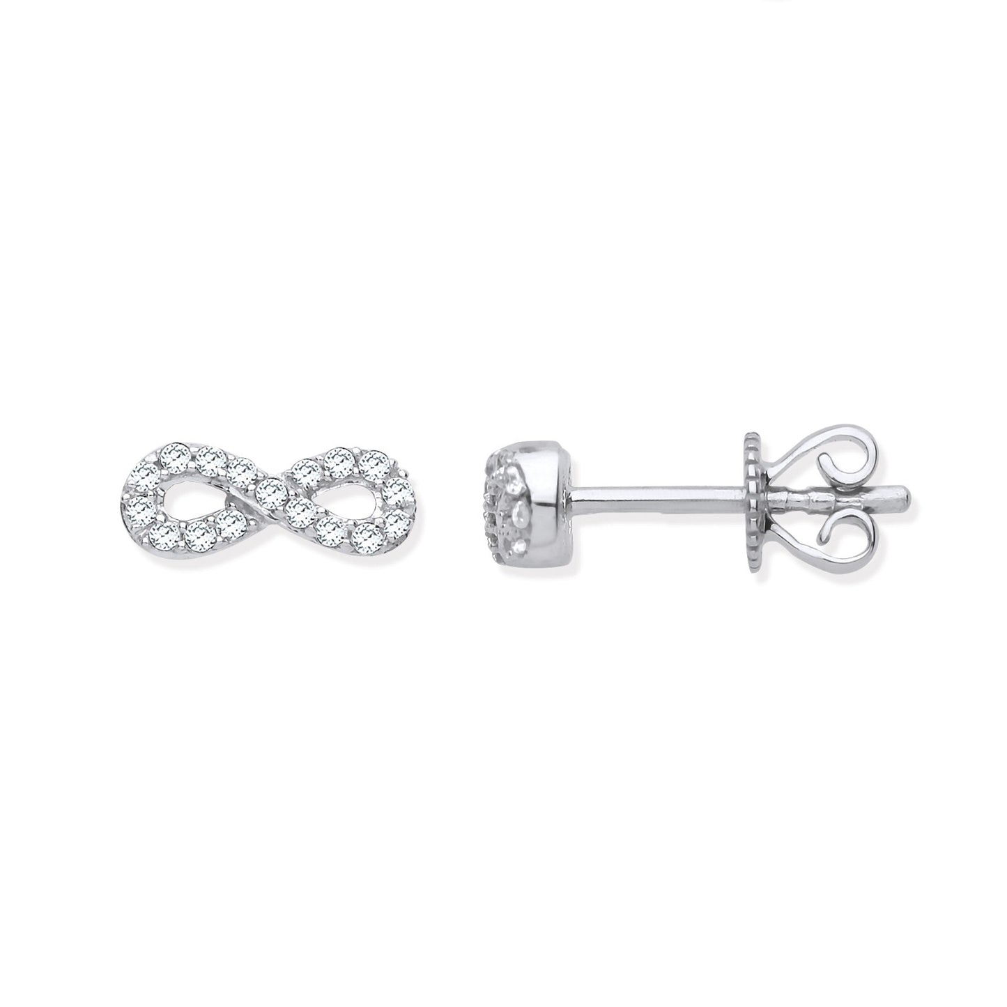 9ct White Gold Infinity 0.15ctw Diamond Studs Hallmarked - 9 x 4mm