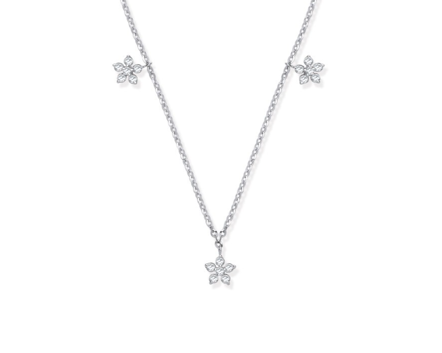 9ct White Gold 0.27ctw 7 Flower Cluster (18in/45cm) Chain Adjustable 16" 17"