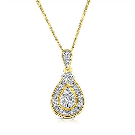 9ct Yellow Gold 0.25ct Diamond Drop Pendant and Chain Hallmarked