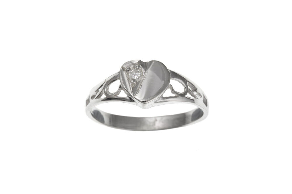 Child's Ring Heart Ring Sterling Silver Child's Heart Signet Ring With Gemstone