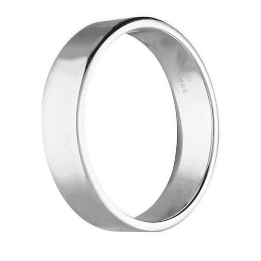 Sterling Silver Wedding Band Ring 6mm Flat Heavy Weight Hallmarked