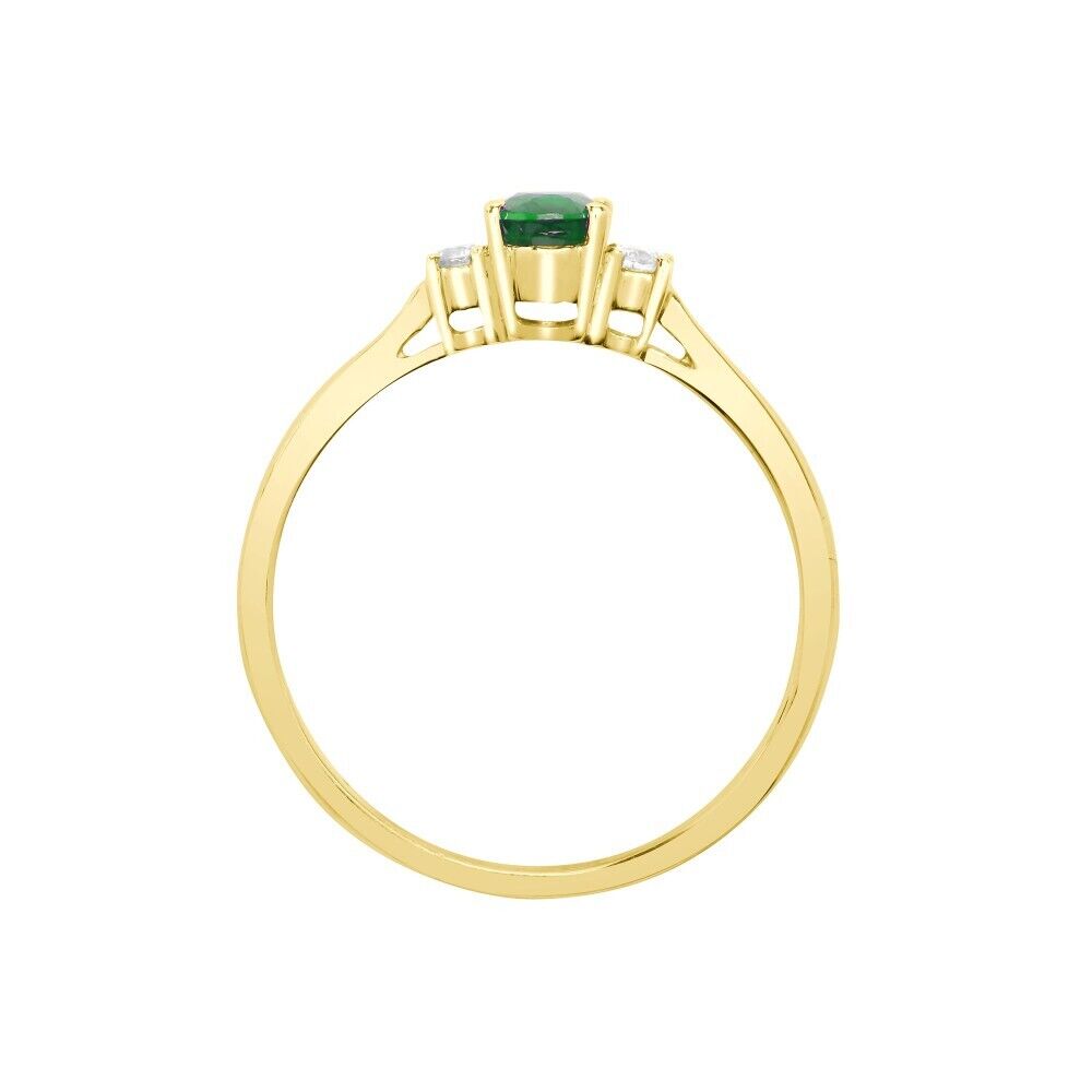 Real Emerald and Diamond Ring 18ct Yellow Gold Three Stone Trilogy