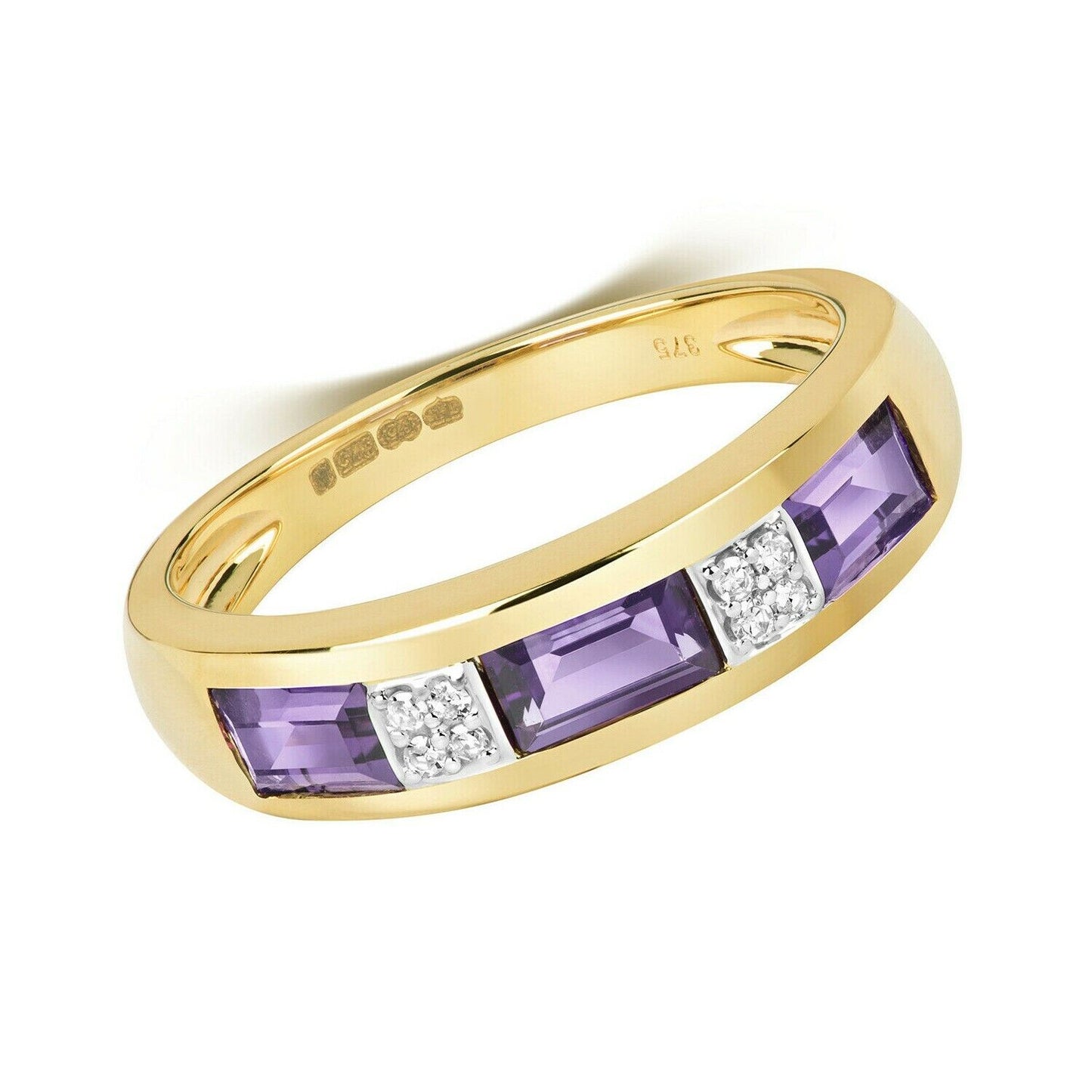 9ct Yellow Gold Real Amethyst and Diamond Eternity Ring Band Anniversary