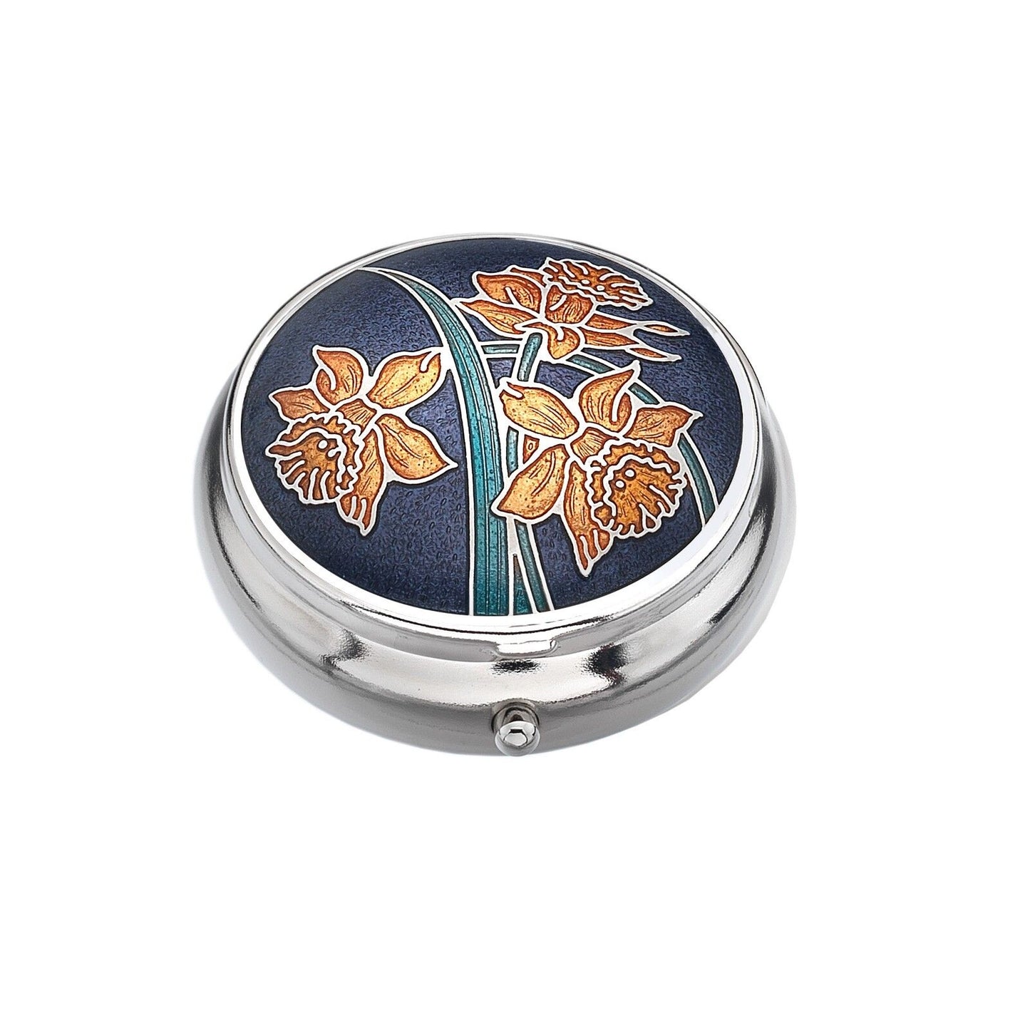 Pill Box Silver Plated Daffodil Design Purple Brand New and Boxed